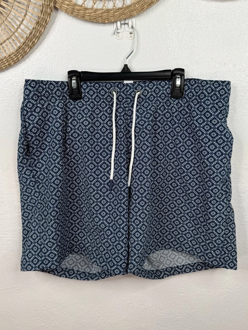 Cabana Lifestyle Swim Trunks Men's XL Blue White Geometric Drawstring Lined